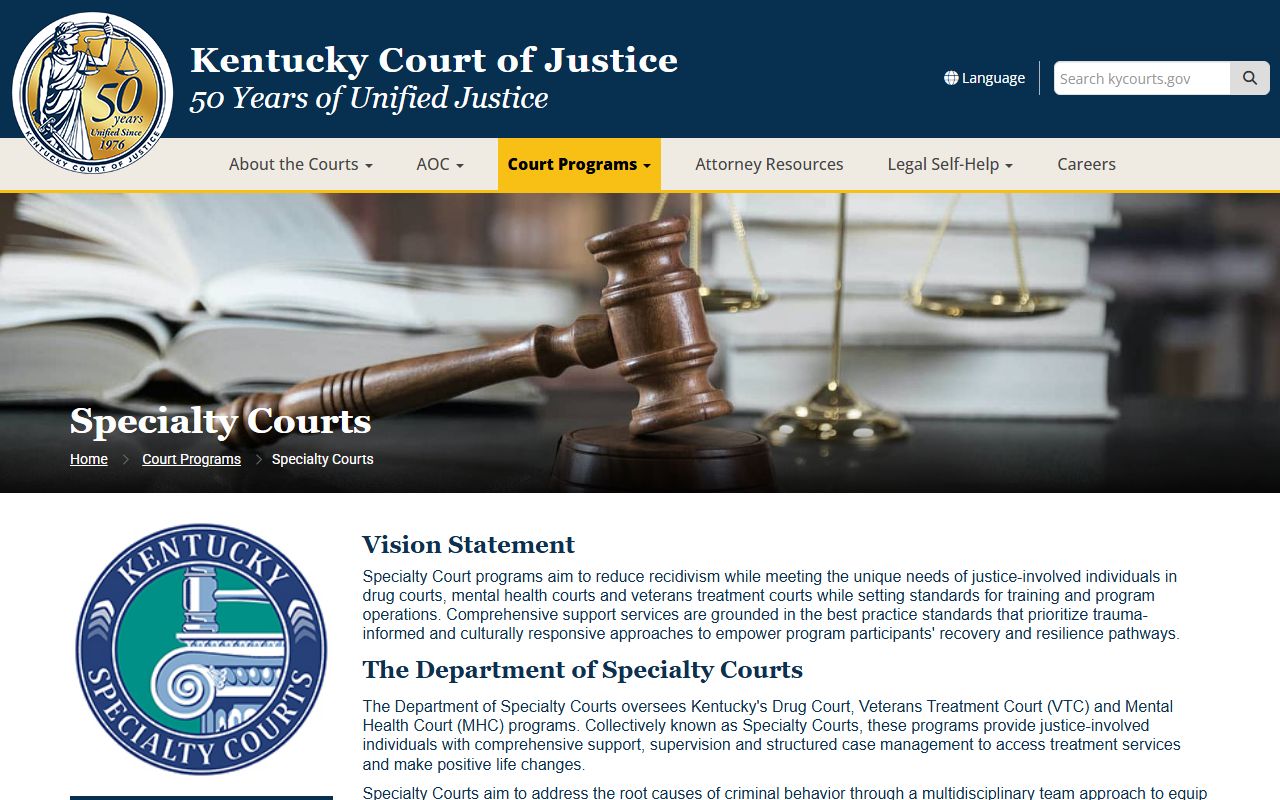 Harrison County court dockets Kentucky Specialty Courts program page