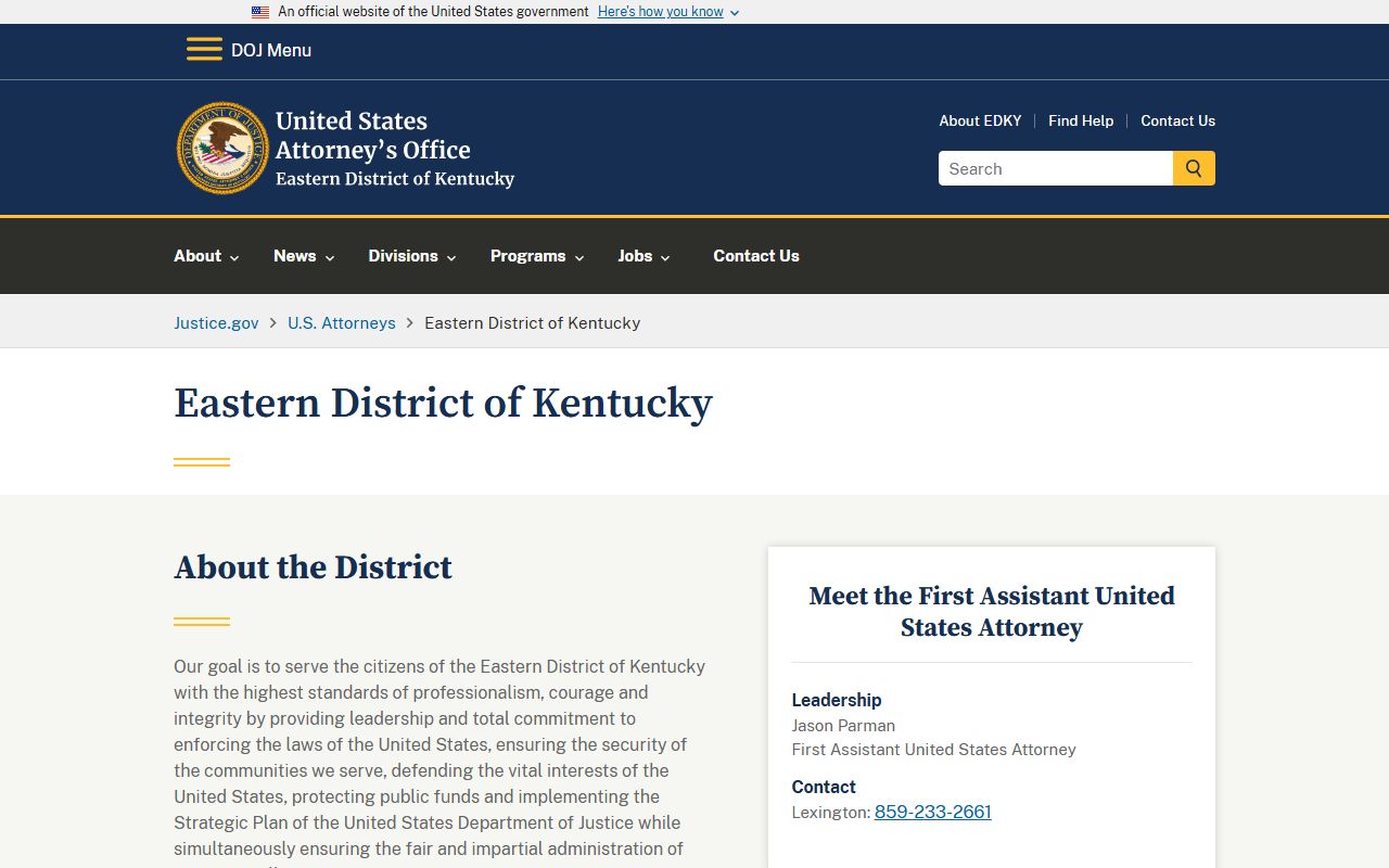Harrison County criminal court records U.S. Attorney Eastern District of Kentucky